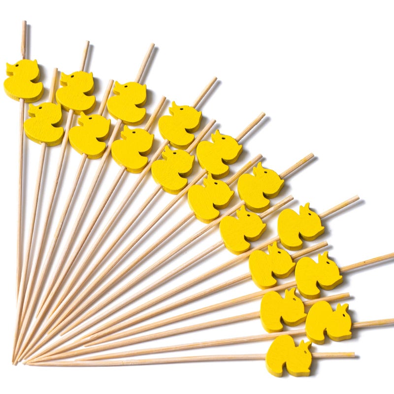 PuTwo Toothpicks 100 Counts Picks Handmade Natural Bamboo Cocktail Sticks,Yellow Ducks - Image 1